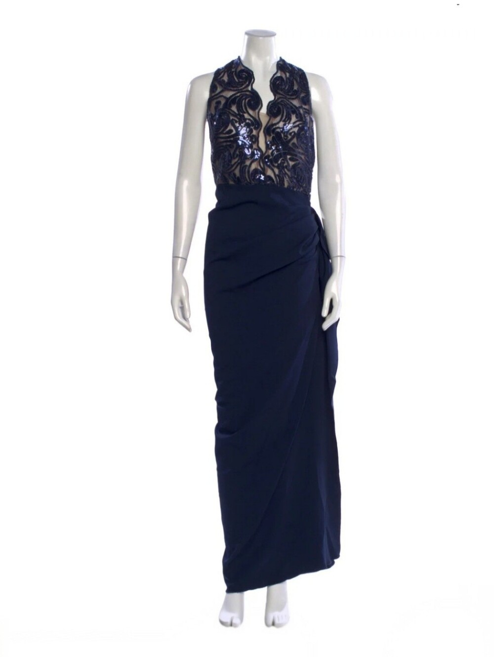(NWT) Nicole Bakti "Aida" Halterneck Elegant Navy Sequin Racerback Evening Dress